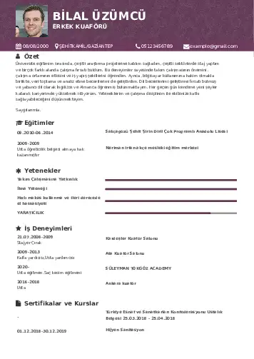 Kuaför Cv Örnekleri cv indir